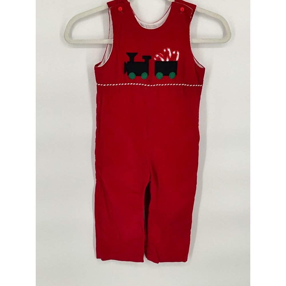 Red Corduroy Train Applique Overalls Size‎ 4T By Funtasia! Too
